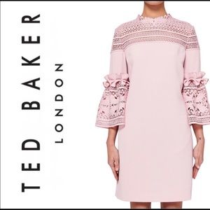 Ted Baker London Lucila Pink Lace Bell Sleeve dress size Ted 2 (4-6).